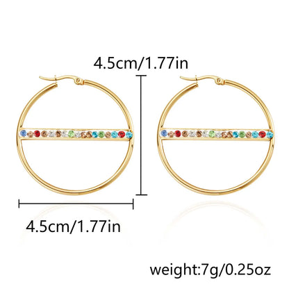 1 Pair Fairy Style Elegant Lady Round Inlay 201 Stainless Steel Rhinestones Hoop Earrings