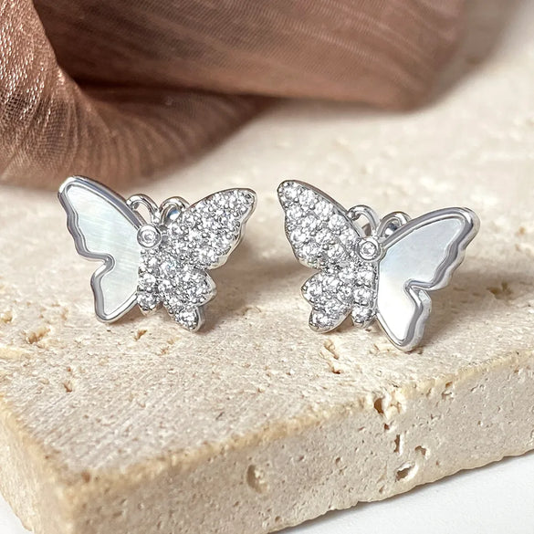 1 Pair Fairy Style Elegant Novelty Butterfly Inlay Copper Shell Zircon Ear Studs