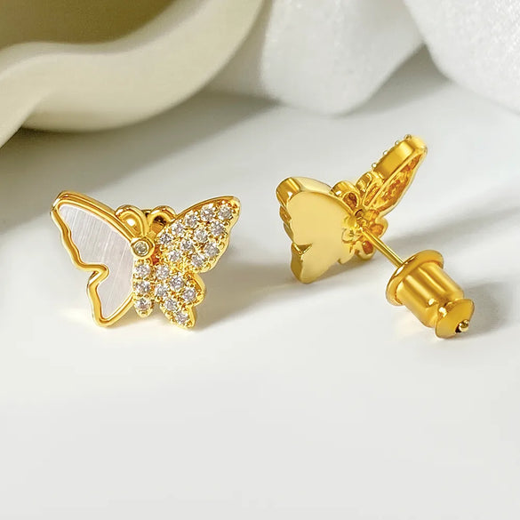 1 Pair Fairy Style Elegant Novelty Butterfly Inlay Copper Shell Zircon Ear Studs