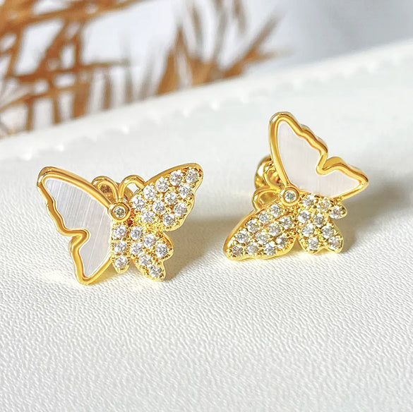 1 Pair Fairy Style Elegant Novelty Butterfly Inlay Copper Shell Zircon Ear Studs