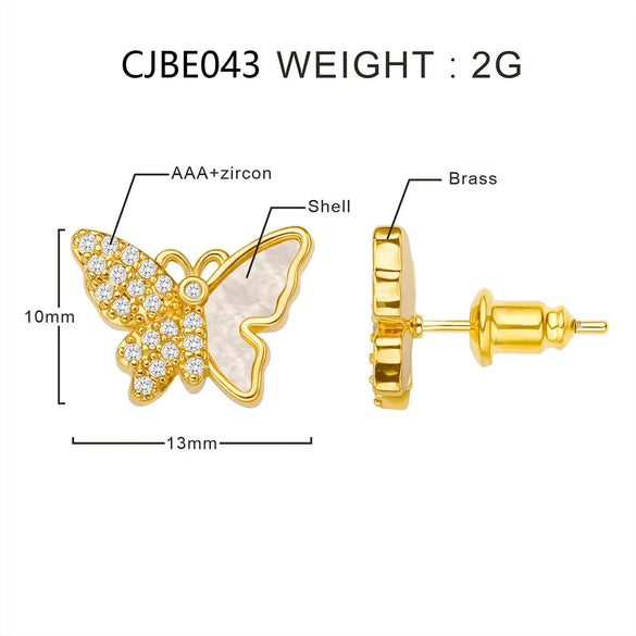 1 Pair Fairy Style Elegant Novelty Butterfly Inlay Copper Shell Zircon Ear Studs