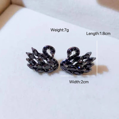 1 Pair Fairy Style Elegant Swan Copper Ear Studs