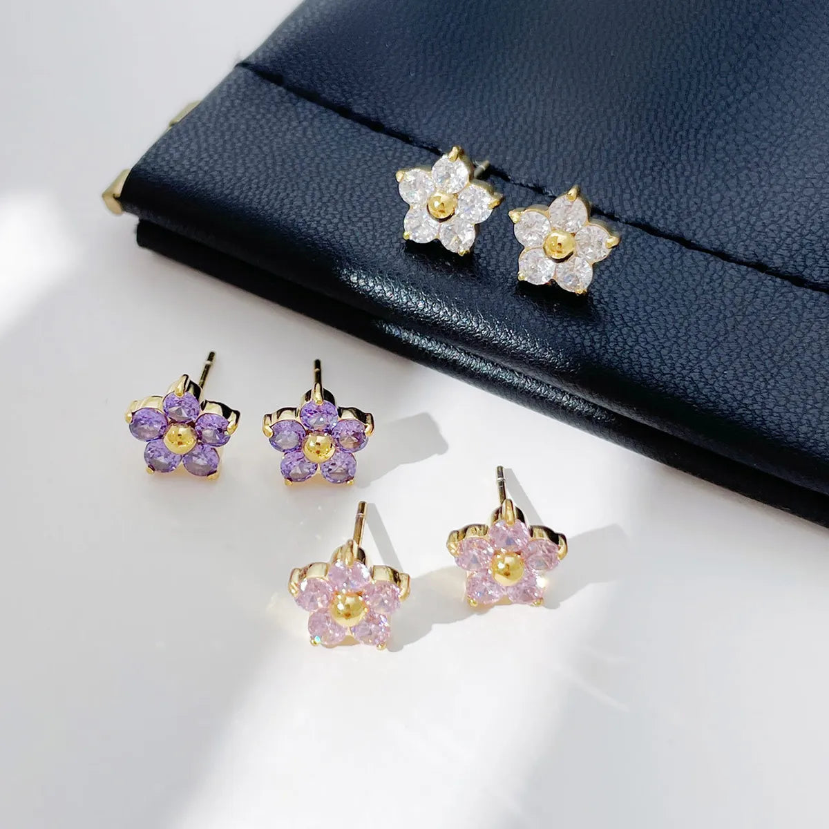 1 Pair Fairy Style Elegant Sweet Flower Plating Inlay Stainless Steel Zircon Ear Studs