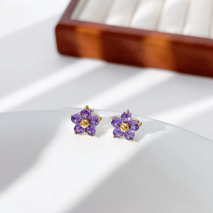 1 Pair Fairy Style Elegant Sweet Flower Plating Inlay Stainless Steel Zircon Ear Studs