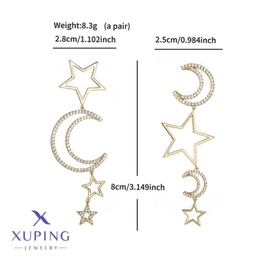 1 Pair Fairy Style IG Style Star Moon Plating Inlay Copper Artificial Gemstones 18K Gold Plated Drop Earrings