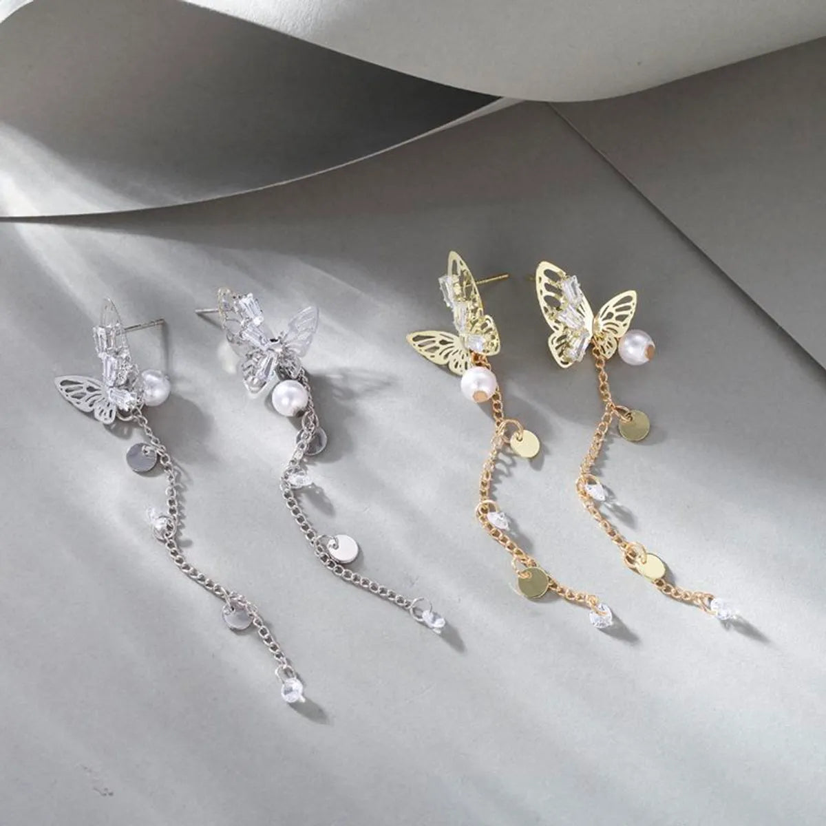 1 Pair Fairy Style Korean Style Butterfly Pearl Alloy Drop Earrings