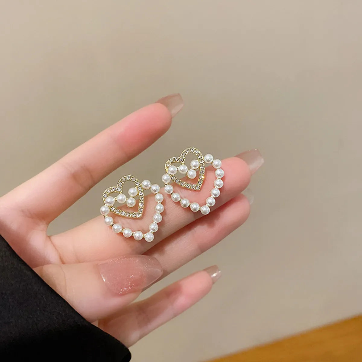 1 Pair Fairy Style Korean Style Heart Shape Inlay Alloy Artificial Pearls Zircon Ear Studs