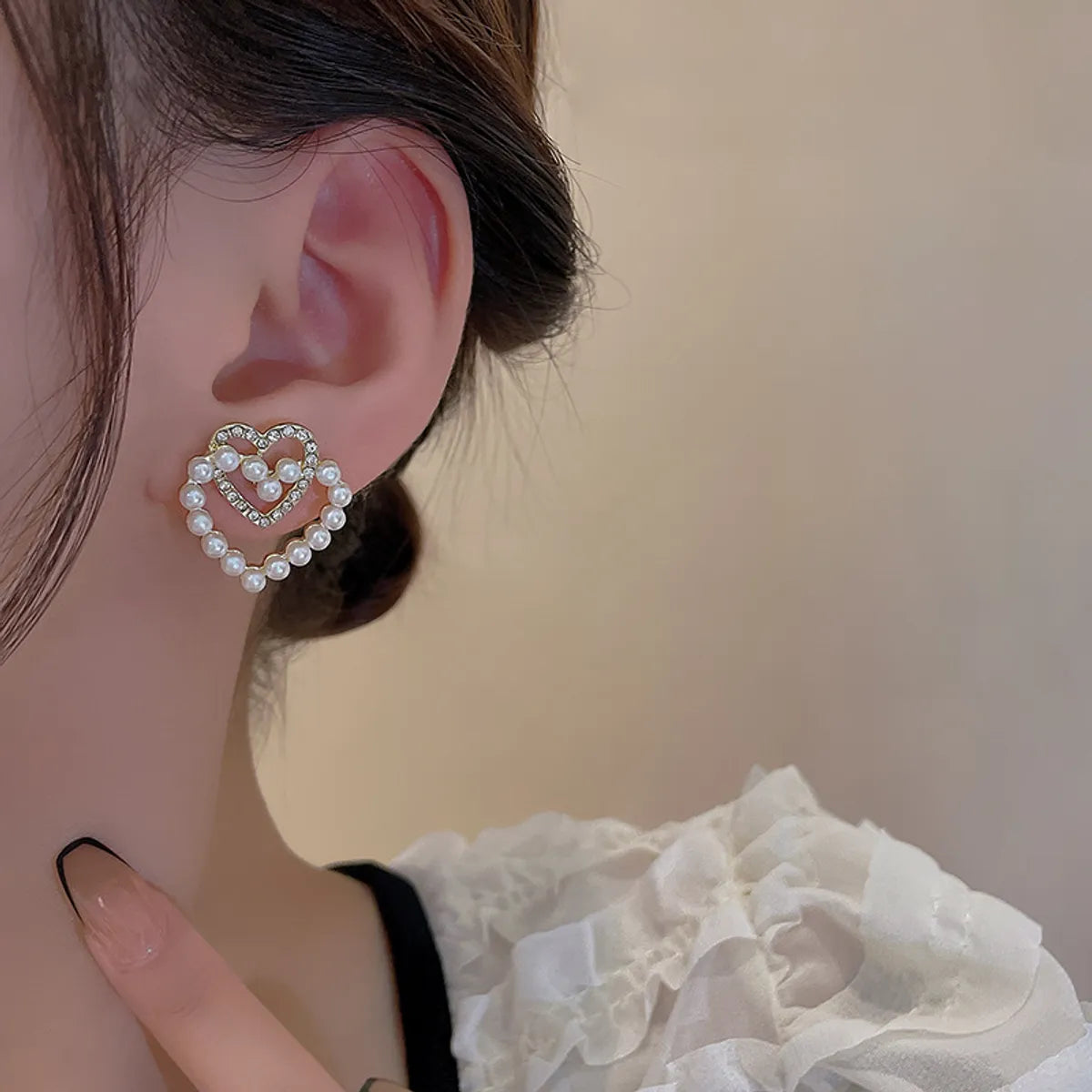 1 Pair Fairy Style Korean Style Heart Shape Inlay Alloy Artificial Pearls Zircon Ear Studs