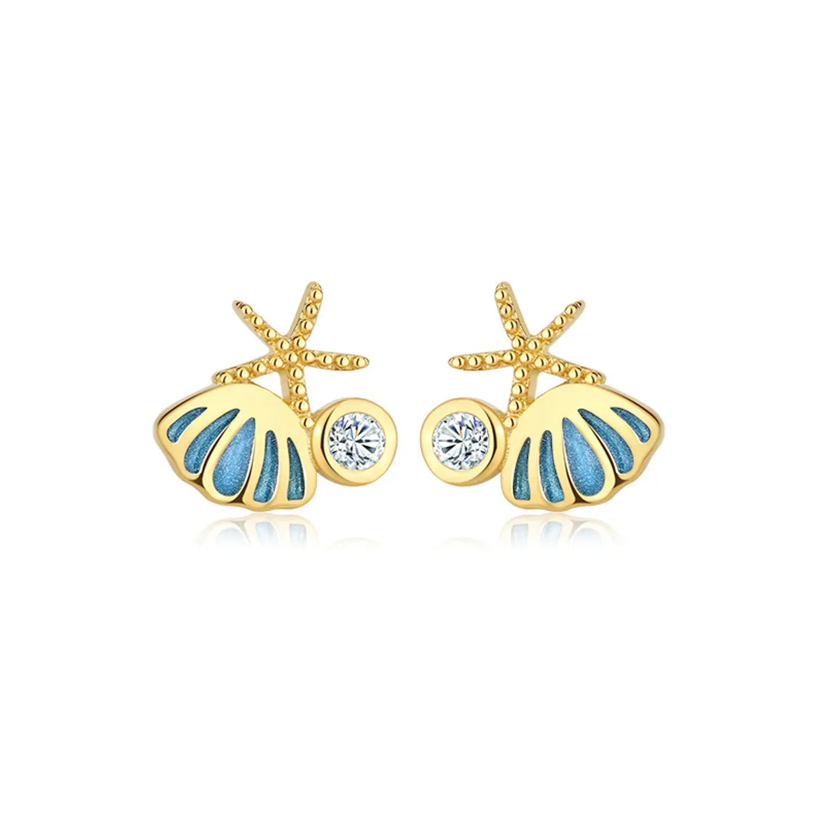 1 Pair Fairy Style Shell Plating Inlay Sterling Silver Zircon 18k Gold Plated Ear Studs