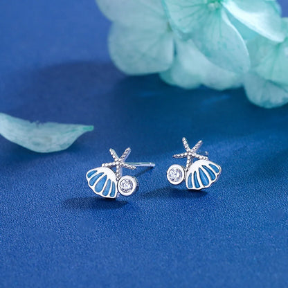 1 Pair Fairy Style Shell Plating Inlay Sterling Silver Zircon 18k Gold Plated Ear Studs