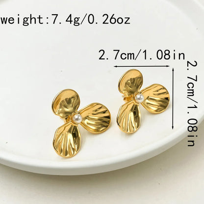 1 Pair Fairy Style Sweet Korean Style Round Flower Lotus Leaf HD-18918 Inlay 304 Stainless Steel Rhinestones Gold Plated Ear Studs