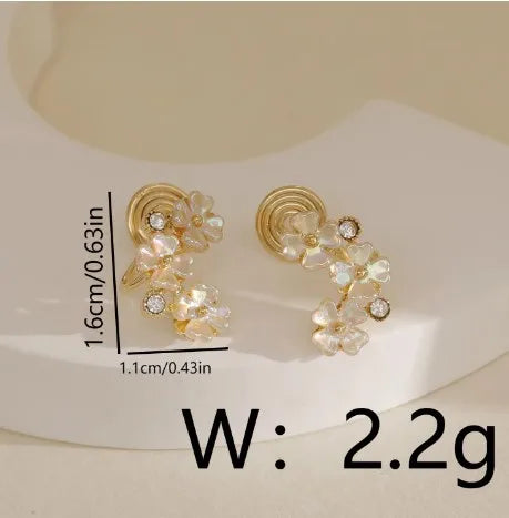 1 Pair Fairy Style Sweet Simple Style Flower Inlay Copper Zircon 18K Gold Plated Ear Cuffs