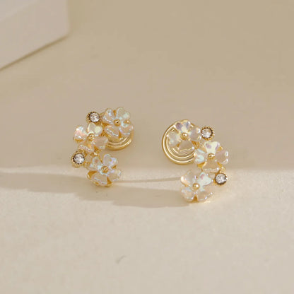 1 Pair Fairy Style Sweet Simple Style Flower Inlay Copper Zircon 18K Gold Plated Ear Cuffs