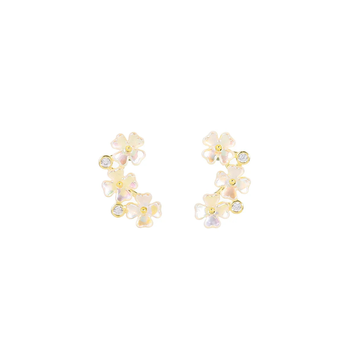 1 Pair Fairy Style Sweet Simple Style Flower Inlay Copper Zircon 18K Gold Plated Ear Cuffs