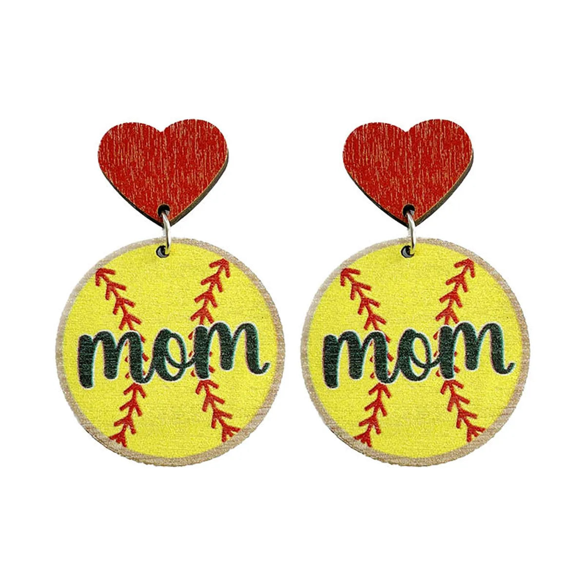 1 Pair Fashion Ball Football Wood Printing Mother's Day Women's Earrings