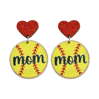 1 Pair Fashion Ball Football Wood Printing Mother's Day Women's Earrings