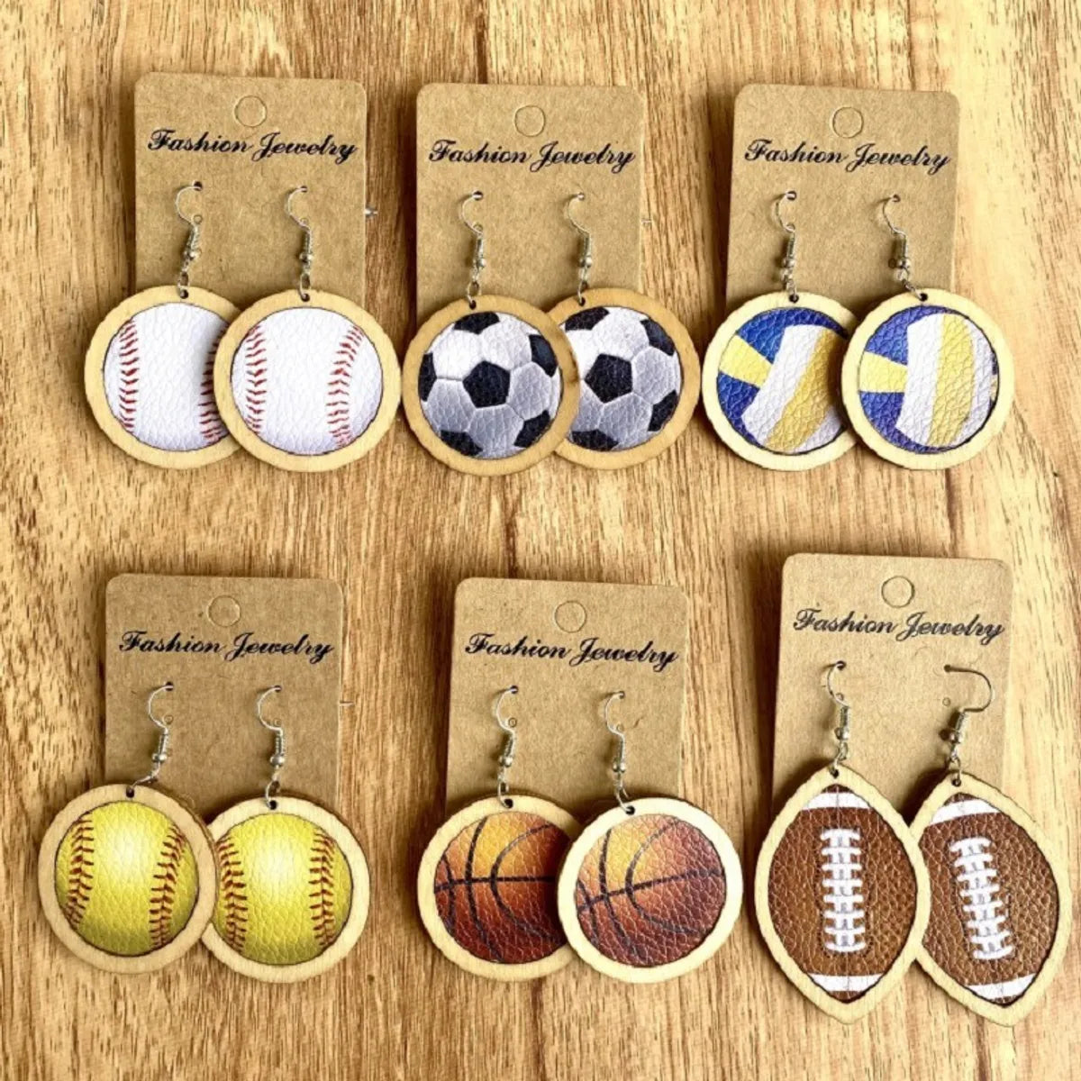 1 Pair Fashion Baseball Basketball Football Patchwork Pu Leather Drop Earrings