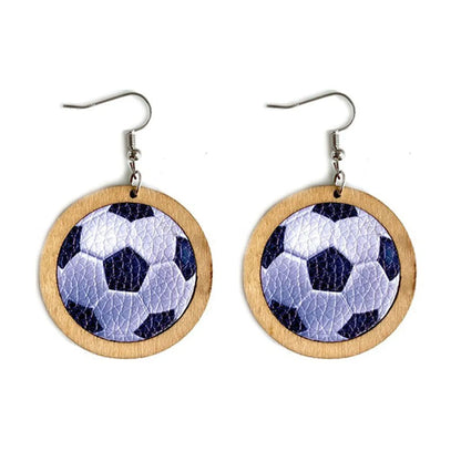 1 Pair Fashion Baseball Basketball Football Patchwork Pu Leather Drop Earrings