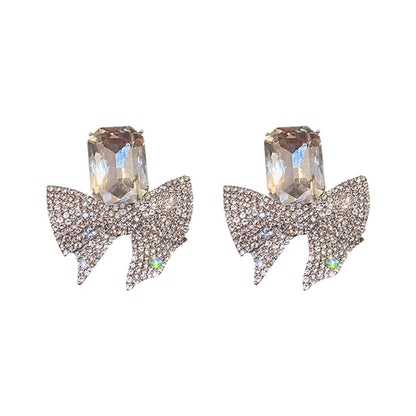 1 Pair Fashion Bow Knot Alloy Inlay Crystal Rhinestones Women's Drop Earrings