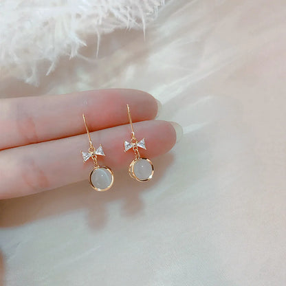 1 Pair Fashion Bow Knot Alloy Plating Rhinestones Women'S Drop Earrings