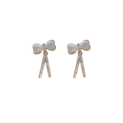 1 Pair Fashion Bow Knot Metal Inlay Zircon Women'S Ear Studs