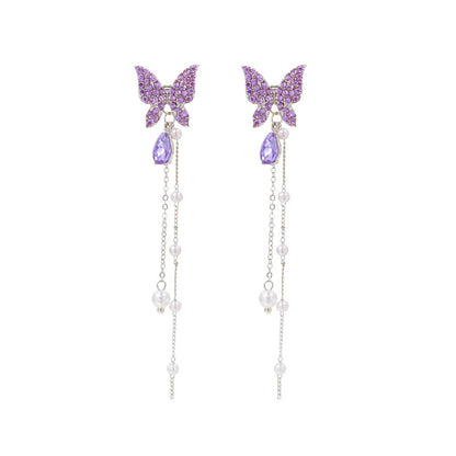 1 Pair Fashion Butterfly Alloy Inlay Rhinestones Women'S Drop Earrings