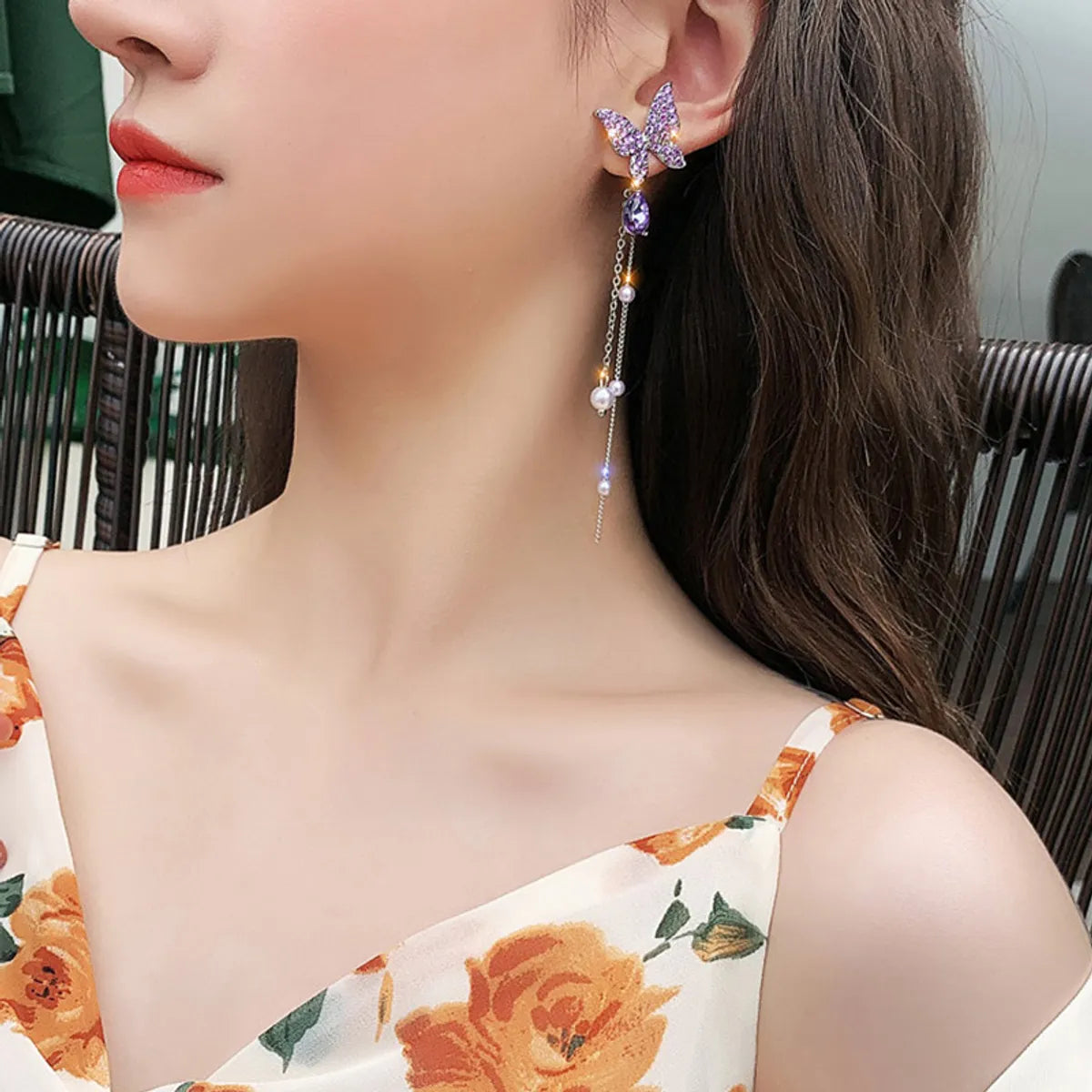 1 Pair Fashion Butterfly Alloy Inlay Rhinestones Women'S Drop Earrings