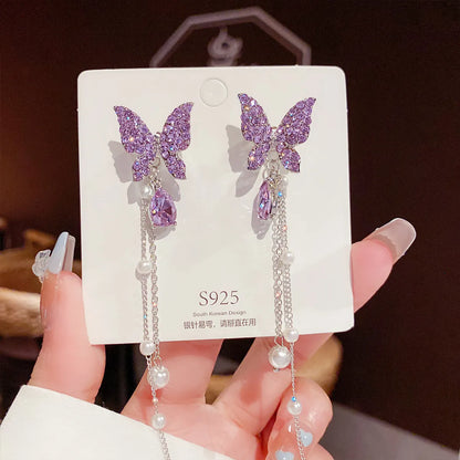 1 Pair Fashion Butterfly Alloy Inlay Rhinestones Women'S Drop Earrings