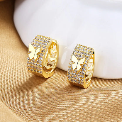 1 Pair Fashion Butterfly Copper Inlay Zircon Earrings