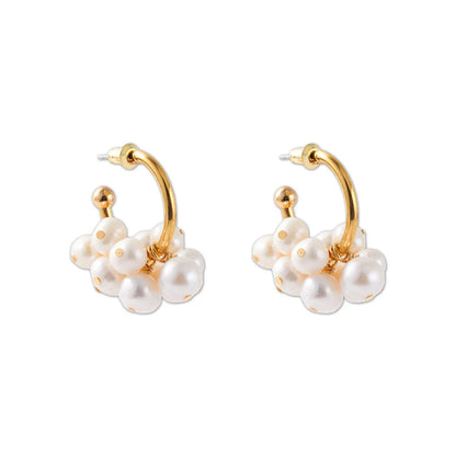 1 Pair Fashion C Shape Patchwork Plating Artificial Pearl Brass Gold Plated Earrings