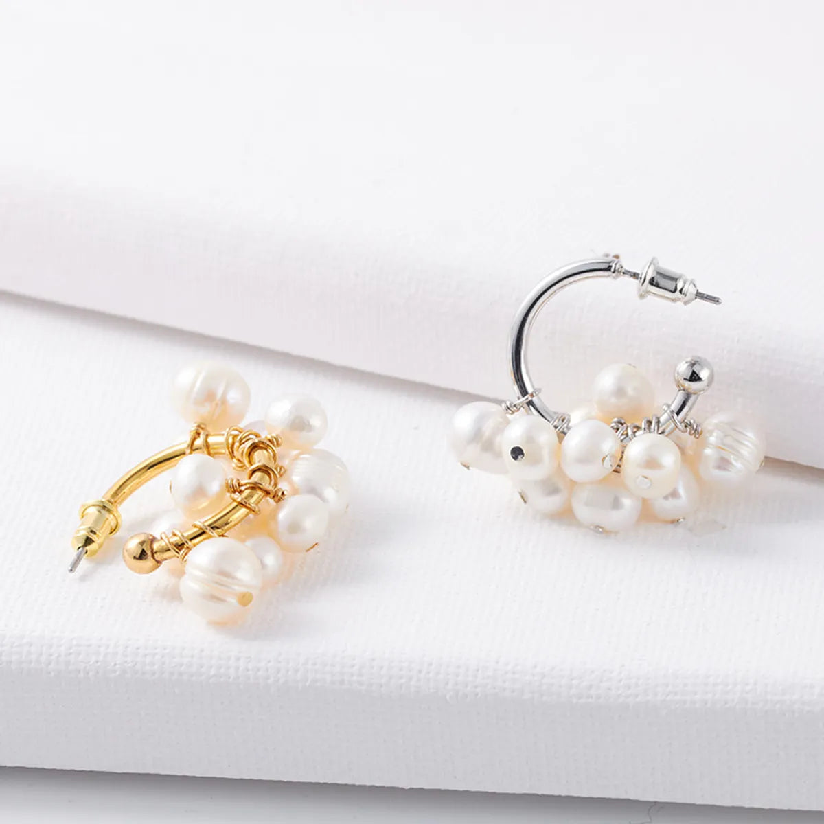 1 Pair Fashion C Shape Patchwork Plating Artificial Pearl Brass Gold Plated Earrings