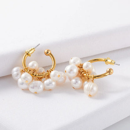 1 Pair Fashion C Shape Patchwork Plating Artificial Pearl Brass Gold Plated Earrings