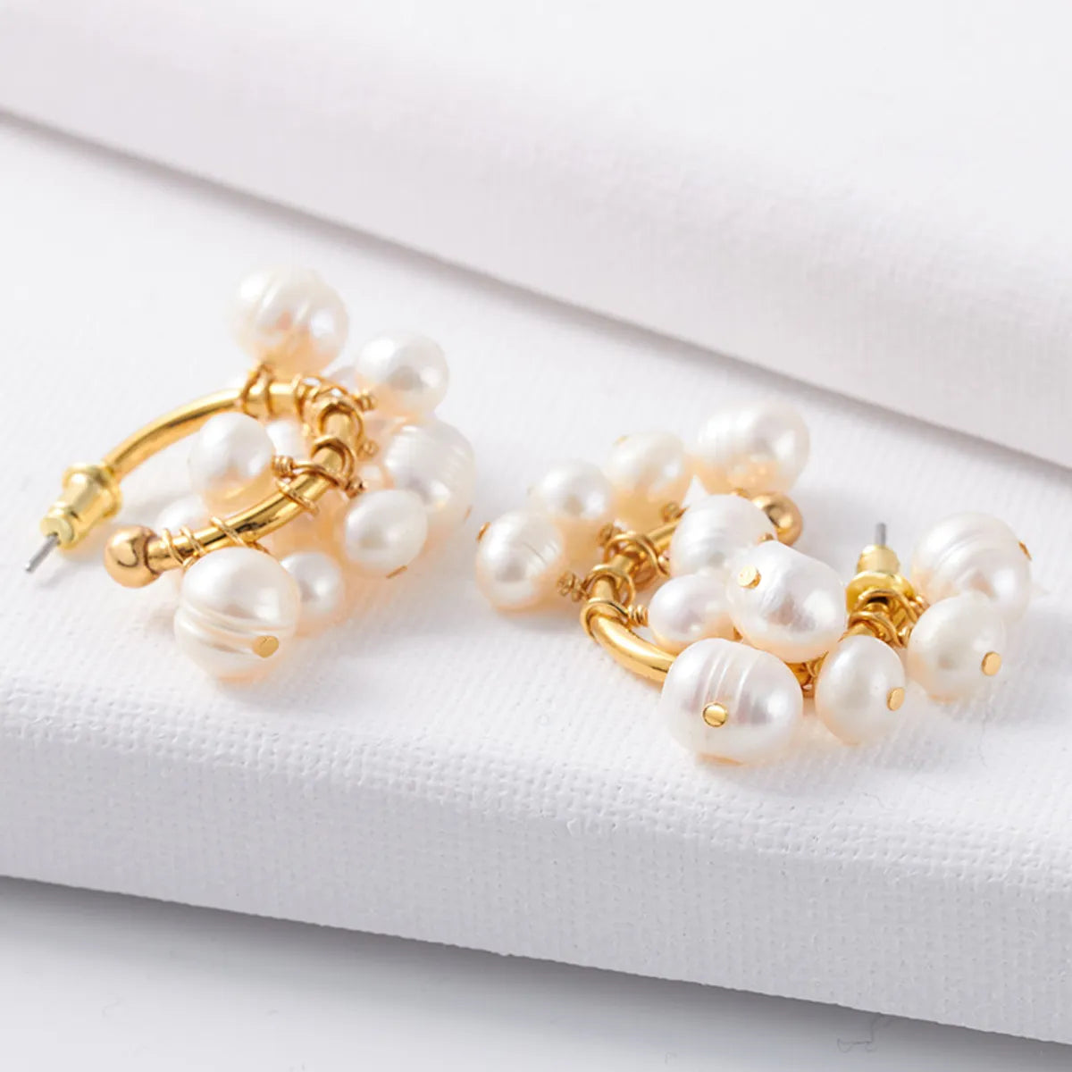 1 Pair Fashion C Shape Patchwork Plating Artificial Pearl Brass Gold Plated Earrings