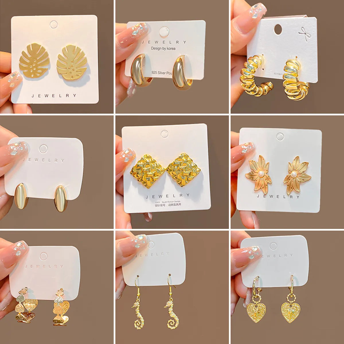 1 Pair Fashion C Shape Square Heart Shape Alloy Earrings