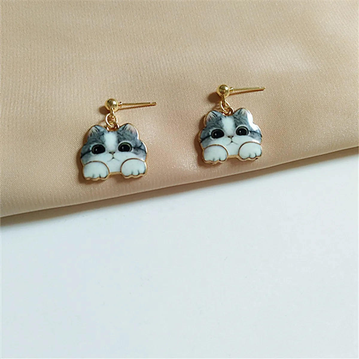 1 Pair Fashion Cat Alloy Enamel Women'S Drop Earrings