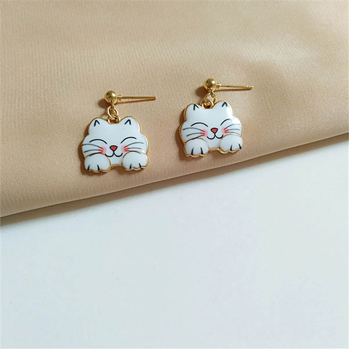 1 Pair Fashion Cat Alloy Enamel Women'S Drop Earrings