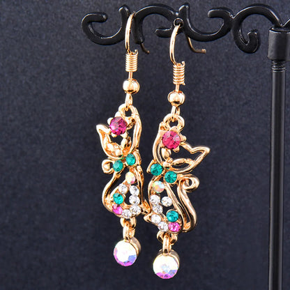 1 Pair Fashion Cat Alloy Plating Inlay Rhinestones Women's Drop Earrings