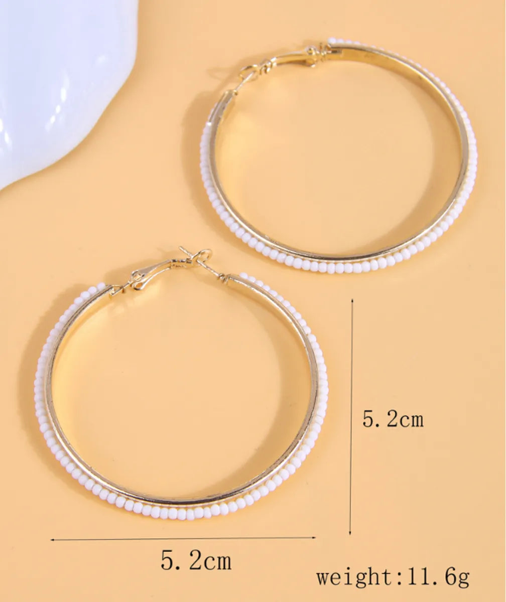 1 Pair Fashion Circle Ferroalloy Beaded Women's Hoop Earrings