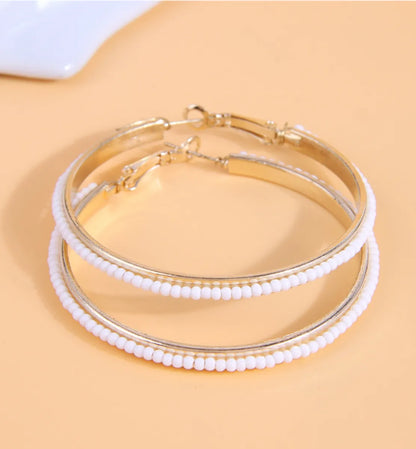 1 Pair Fashion Circle Ferroalloy Beaded Women's Hoop Earrings