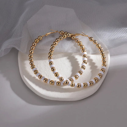 1 Pair Fashion Circle Plating Imitation Pearl Metal Hoop Earrings