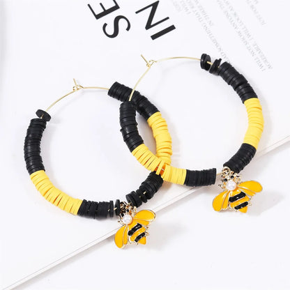 1 Pair Fashion Circle Soft Clay Beaded Women's Earrings