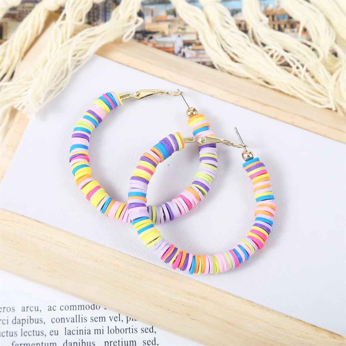 1 Pair Fashion Circle Soft Clay Beaded Women's Earrings