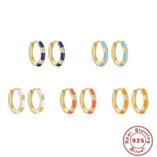 1 Pair Fashion Color Block Sterling Silver Enamel Plating Inlay Zircon Hoop Earrings