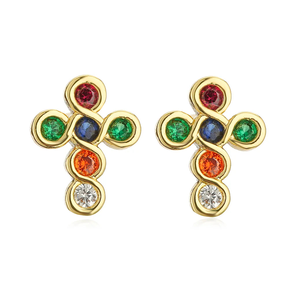 1 Pair Fashion Cross Copper Plating Inlay Zircon Ear Studs