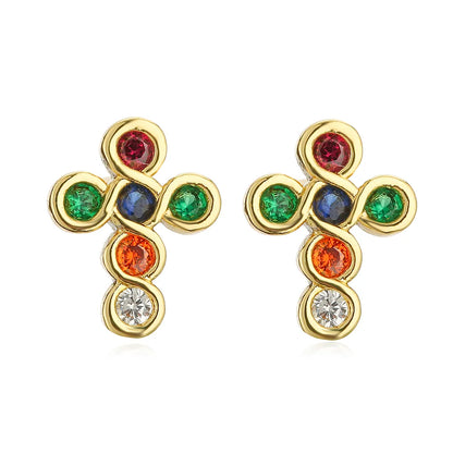 1 Pair Fashion Cross Copper Plating Inlay Zircon Ear Studs