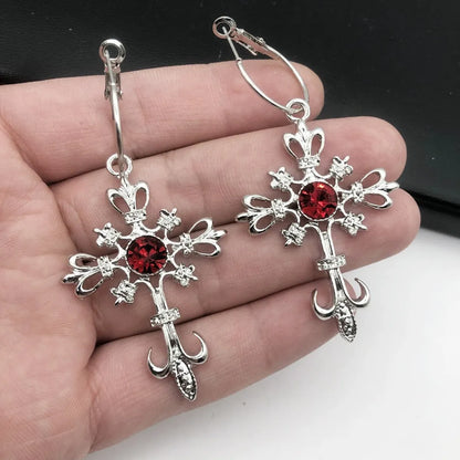 1 Pair Fashion Cross Metal Inlay Rhinestones Women's Drop Earrings