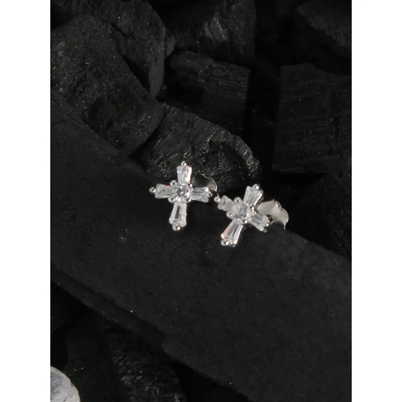 1 Pair Fashion Cross Sterling Silver Plating Inlay Zircon Ear Studs