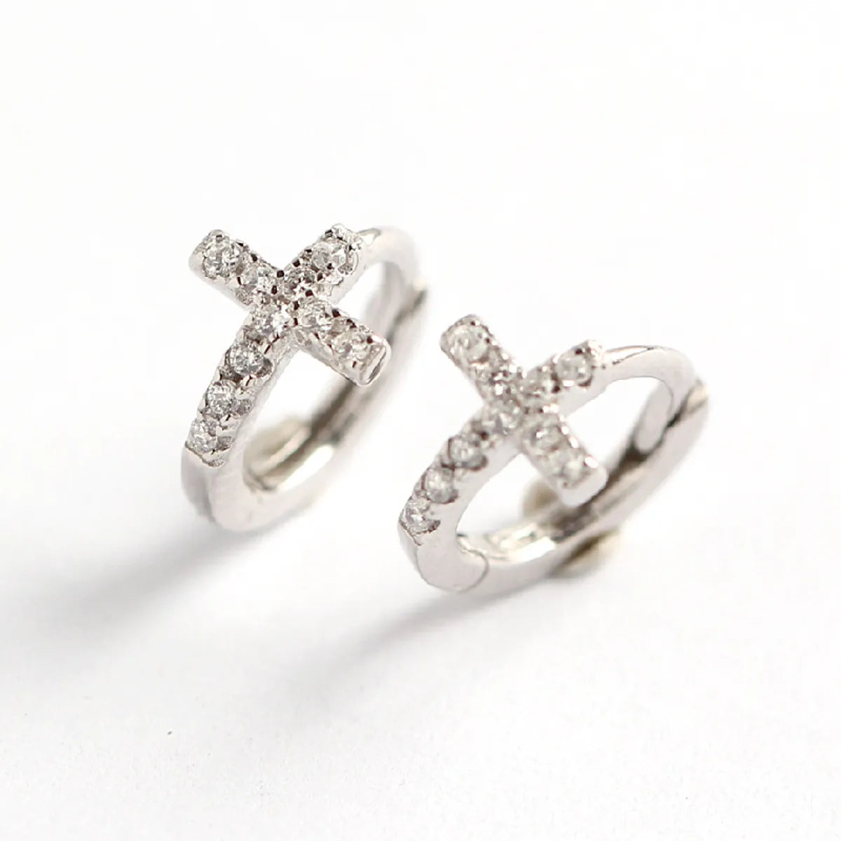 1 Pair Fashion Cross Sterling Silver Plating Zircon Earrings