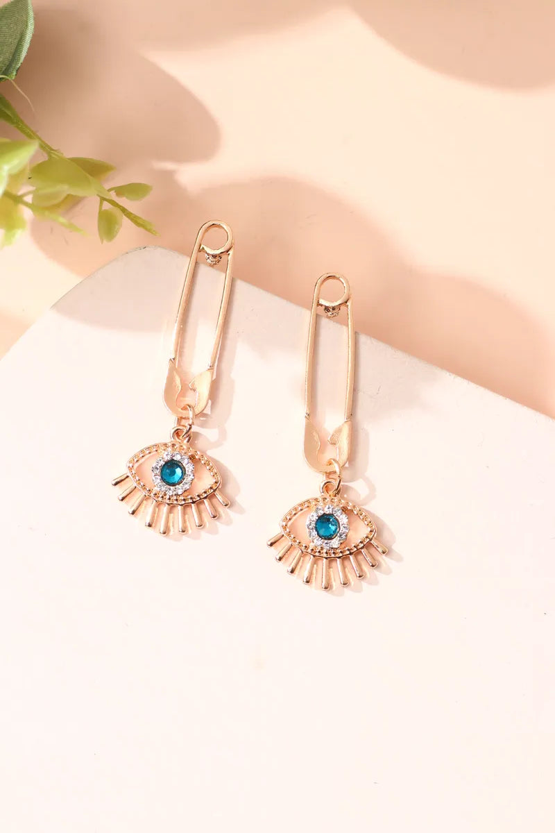 1 Pair Fashion Devil's Eye Alloy Inlay Zircon Gold Plated Women's Drop Earrings