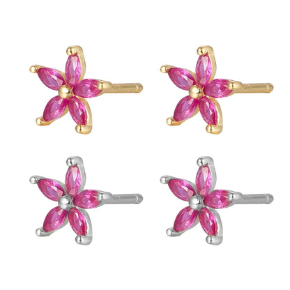 1 Pair Fashion Flower 925 Silver Inlaid Zircon Ear Studs